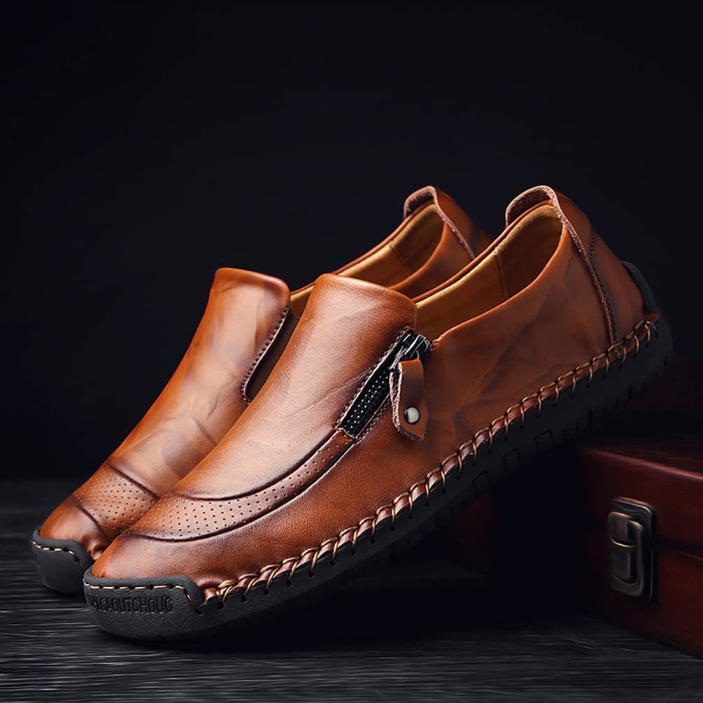 DRESSYE Mens Handmade Side Zipper Casual Comfy Leather Slip On Loafers