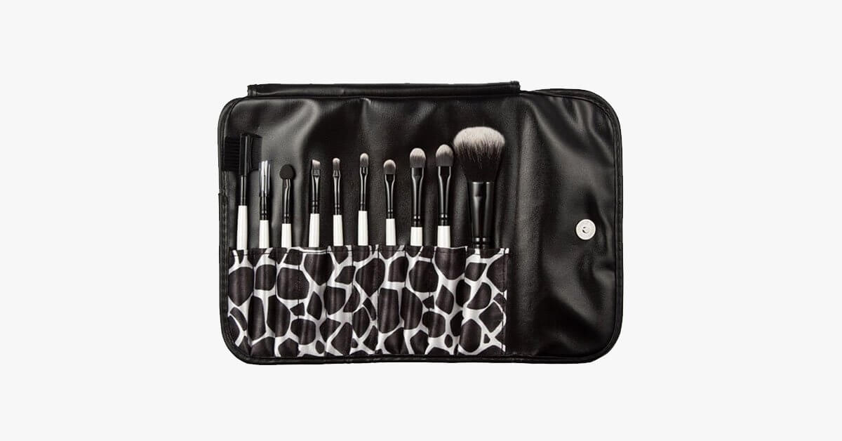 10 Piece Beauty Eyeshadow Brush Kit Set Wood Makeup Brushes Set With Printed Pouch Bag