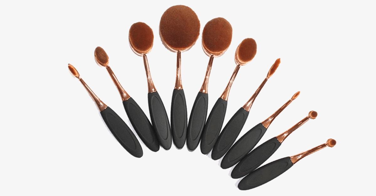 10 Piece Black And Gold Oval Brush Set