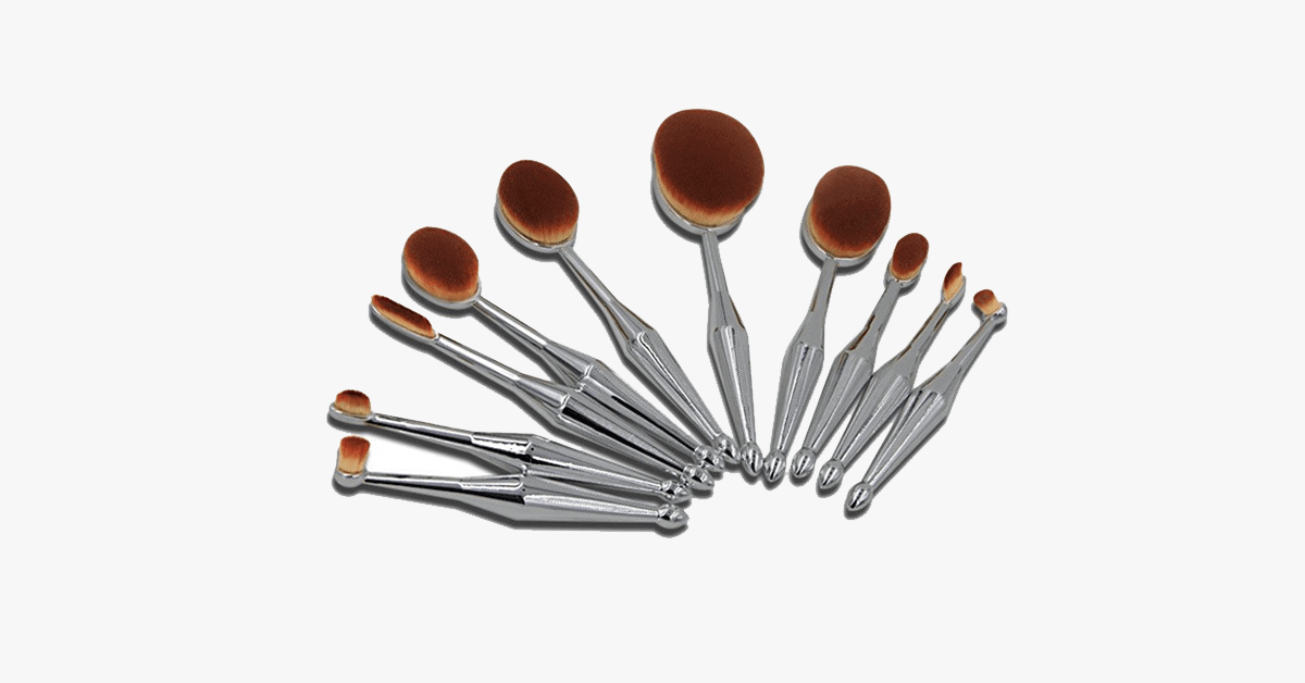 10 Piece Metallic Silver Oval Brush Set