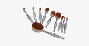 10 Piece Metallic Silver Oval Brush Set