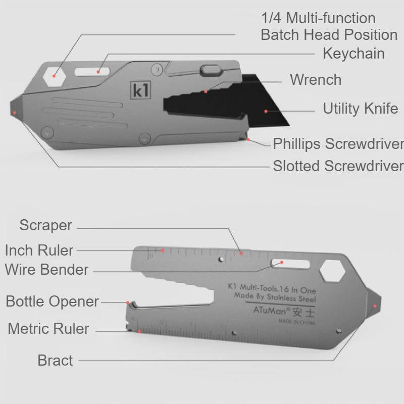 16 In 1 Portable Multifunction Tool Knife Screwdriver Bottle Opener Spanner More