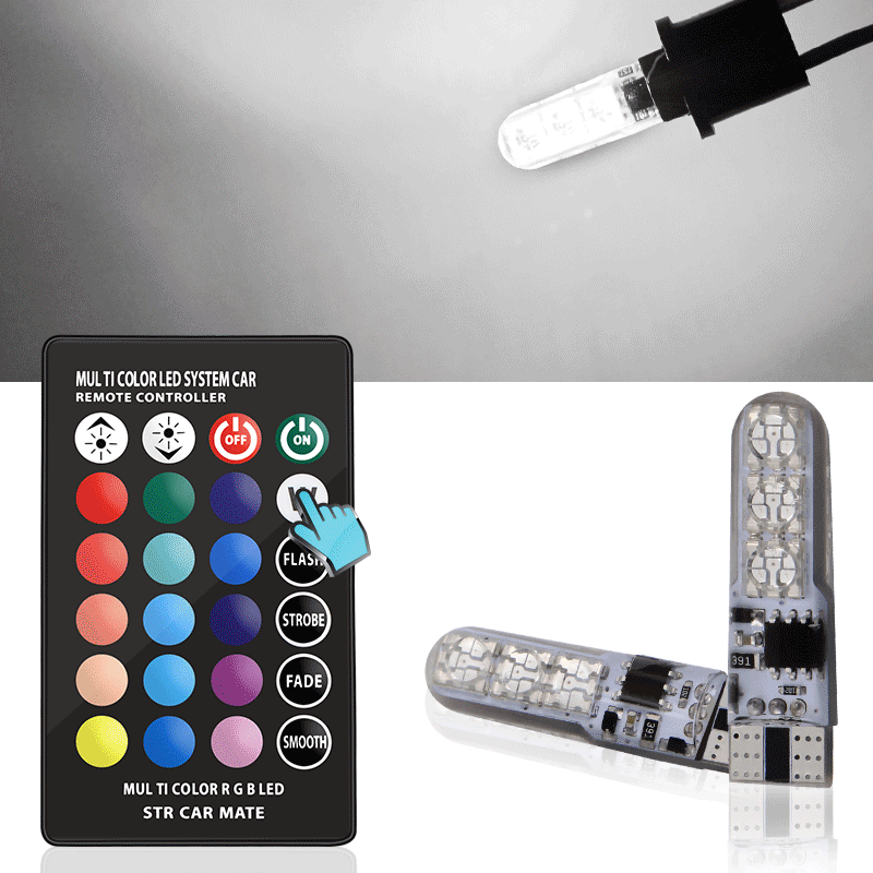 2 Pieces T10 W5W Led Car Lights Led Bulbs Rgb With Remote Control 194 168 501 Strobe Led Lamp Reading Lights White Red Amber 12V