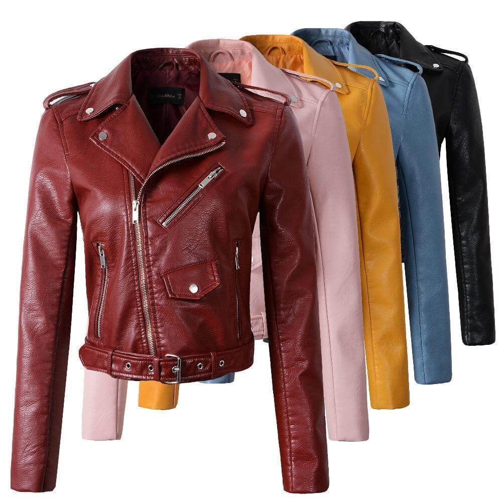 2018 Wine Red Faux Leather Jackets