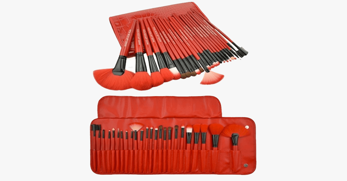 24 Piece Royal Red Make Up Brush Set With Free Case