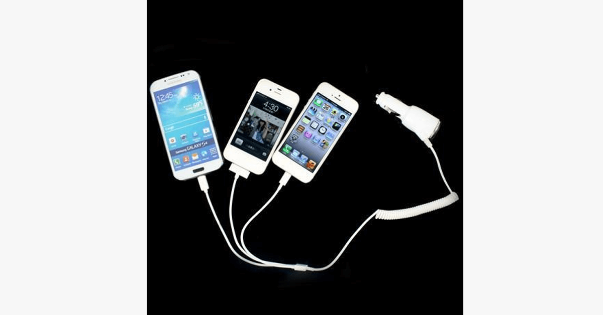 3 In 1 Car Charger Coil Cable Adapter