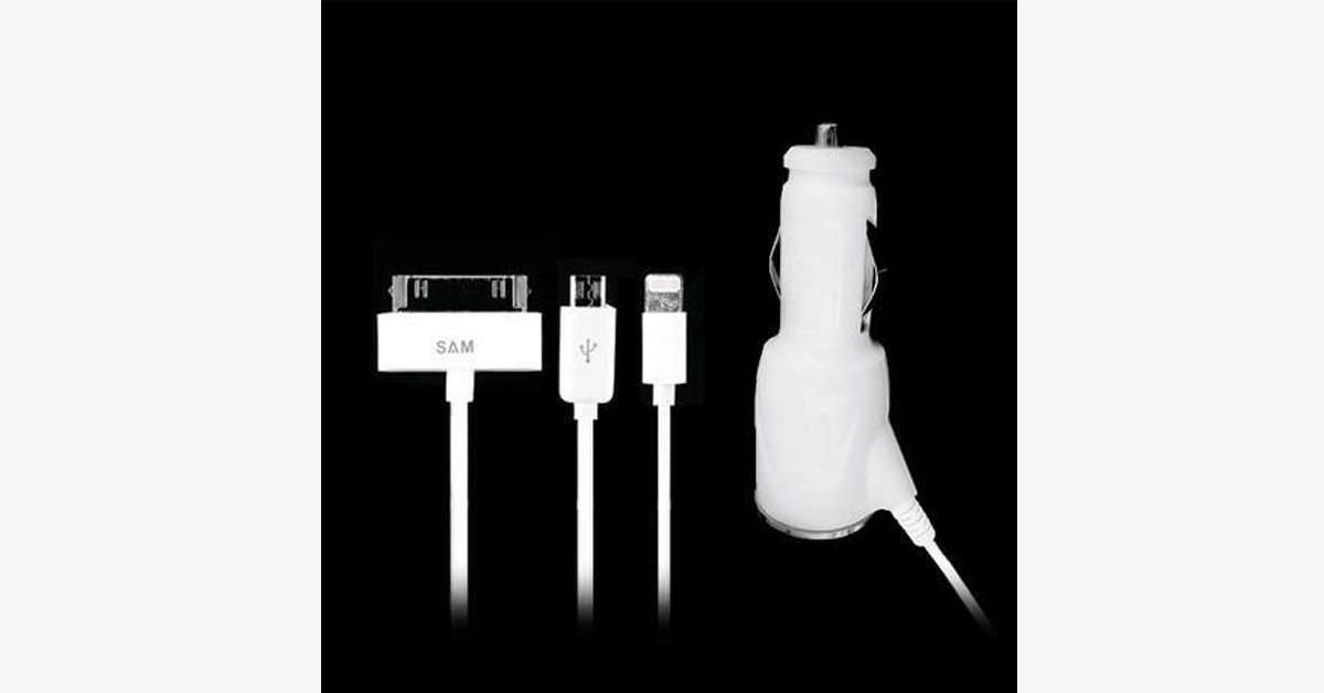 3 In 1 Car Charger Coil Cable Adapter