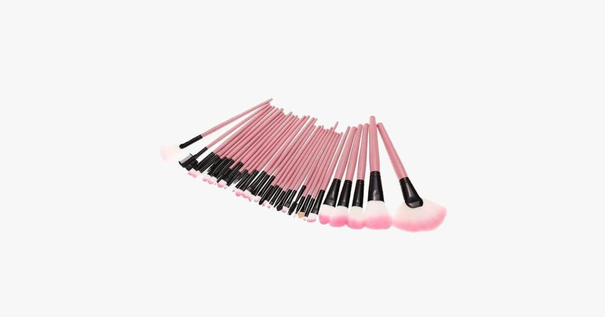 32 Piece Professional Pink Makeup Brush Set