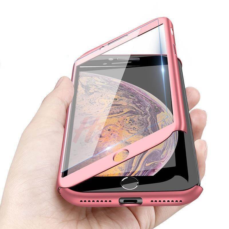 360 Full Protection Phone Case For Iphone With Front Glass Cover 5 Colors