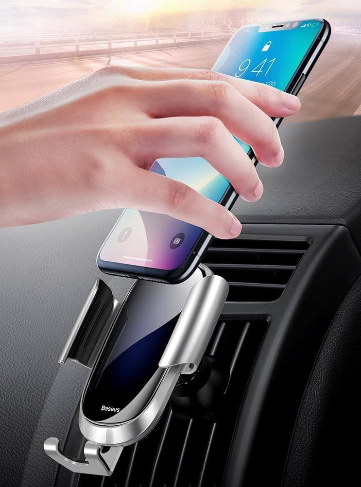 3D Curved Glass Gravity Car Phone Mount With 360 Adjustable Hands Free Auto Lock Design
