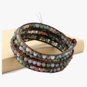 4Mm India Agate Stone Wrap Bracelet