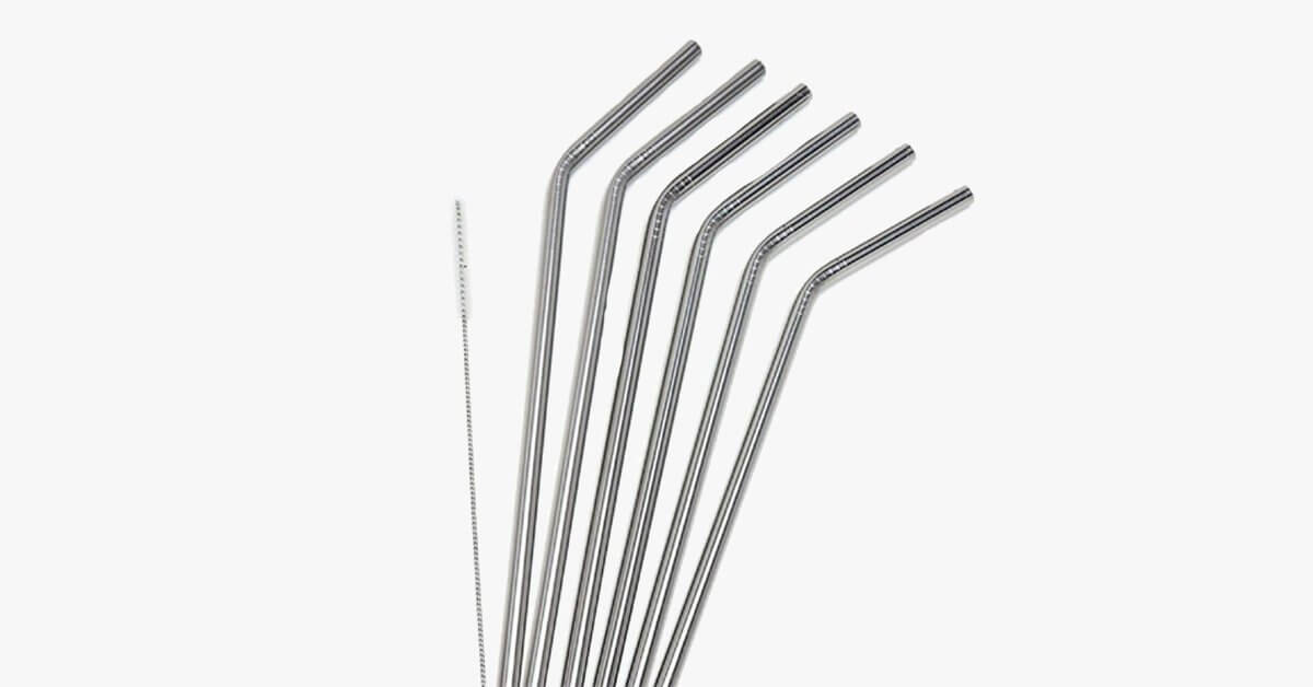 6Pcs Stainless Steel Drinking Straws Reusable Curved Straws For Yeti 20Oz With 1 Cleaners