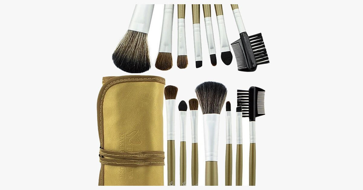 7 Piece Glamour Golden Make Up Brush Set