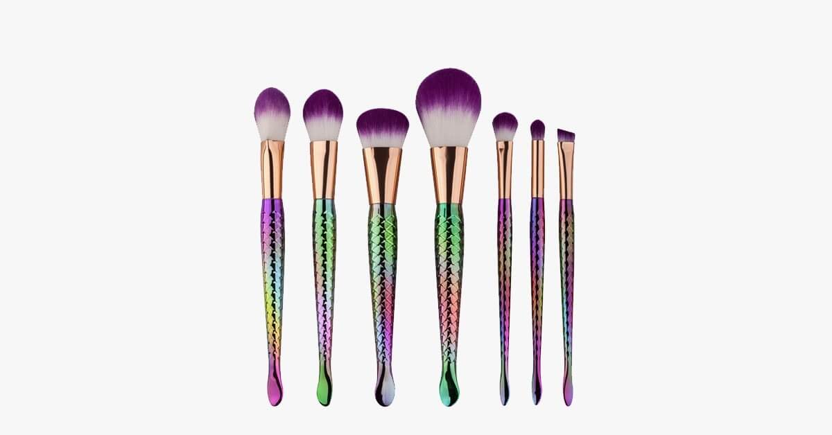 7 Piece Rainbow Mermaid Brushes Set Unique Colorful Brush Set Perfect For Complete Makeup