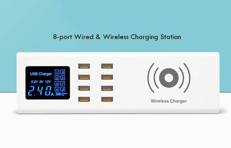 8 Port Wired Wireless Charge Station With Digital Display