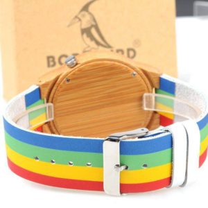 Bamboo Wood Unisex Watch Rainbow Leather Band With Wooden Gift Box