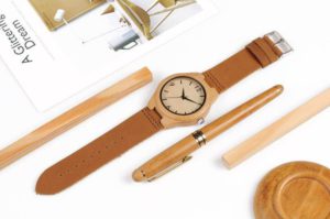 Bamboo Wooden Watches For Men And Women Leather Band In Wood Gift Box