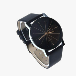 Black Leather Quartz Analog Watch