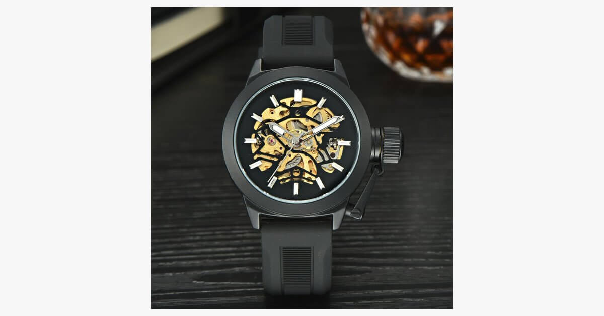 Black Silicone Strap Mechanical Watch
