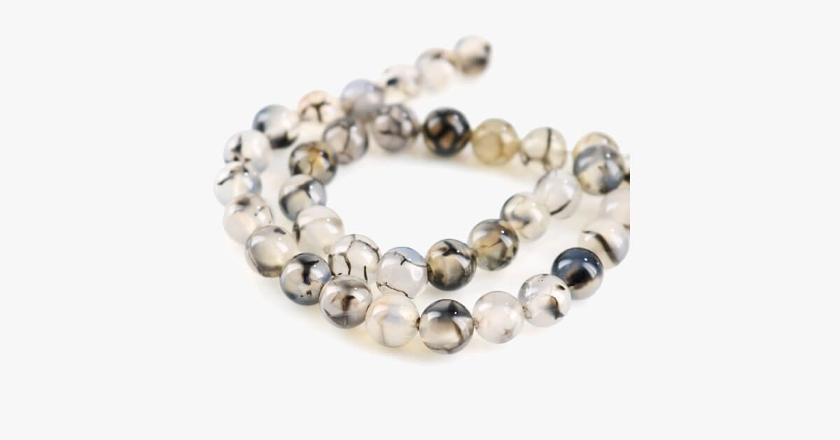 Black White Texture Onyx Chalcedony Beads Bracelet Necklace