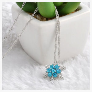 Blue Crystal Snowflake Zircon Flower Silver Necklaces Pendant