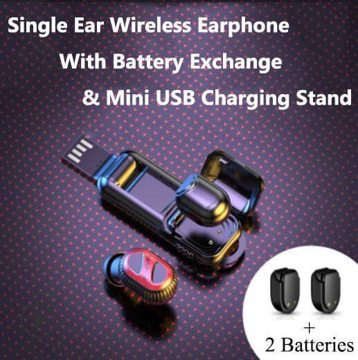 Bluetooth 5 0 Single Ear Wireless Earphone With Battery Exchange Mini Usb Charging Stand