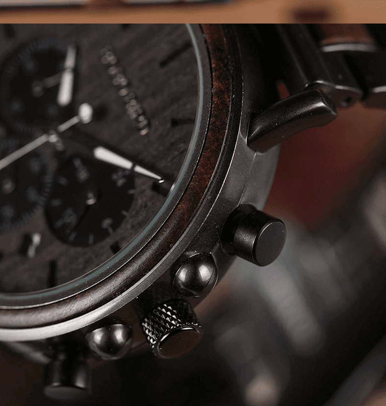Bobo Bird Luxury Wood Stainless Steel Mens Watch Wooden Chronograph