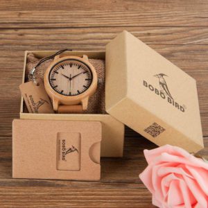 Bobo Bird Mens Watch Wooden Bamboo Wristwatches With Leather Strap Wood