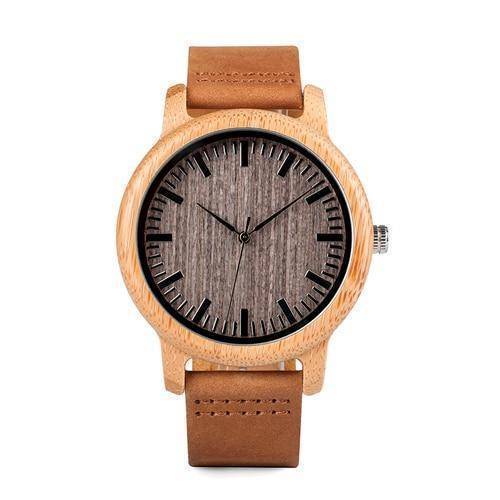 Bobo Bird Vintage Lightweight Round Bamboo Wooden Quartz Watch With Leather Bands