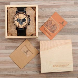 Bobo Bird Wood And Stainless Steel Wooden Watch Luminous Hands Mens Quartz Wristwatches In Wooden Box
