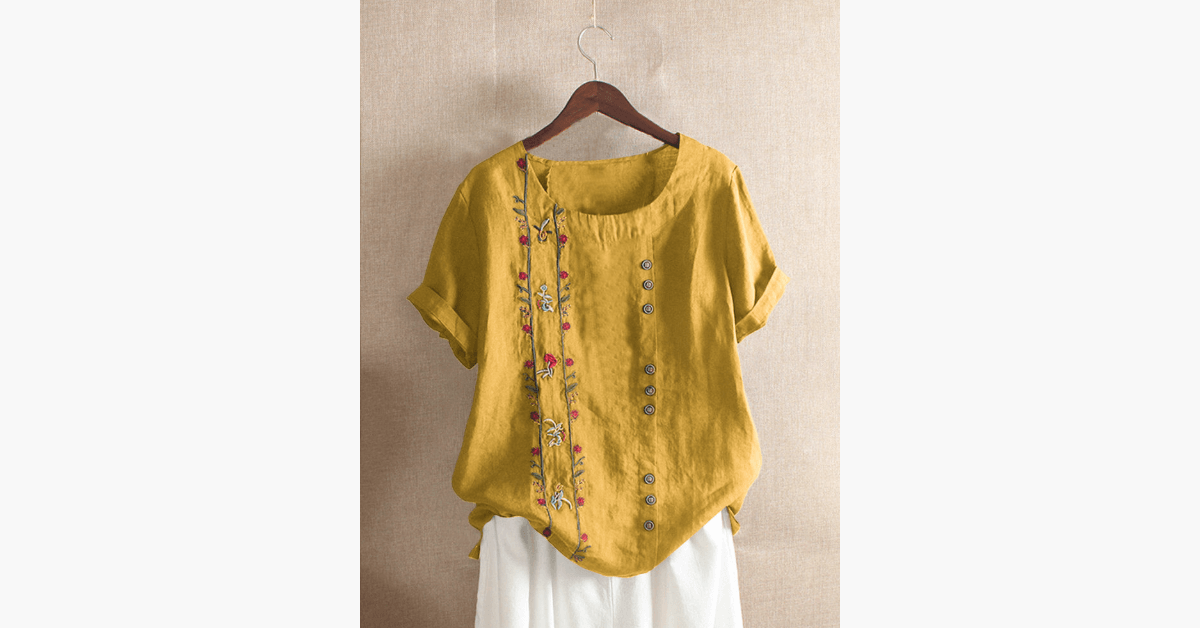 Bohemian Embroidery Floral Short Sleeve Summer T Shirt