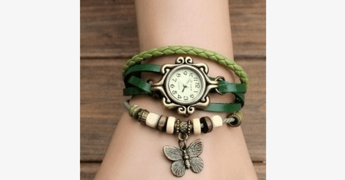 Butterfly Wrap Watches Multi Color Genuine Leather Snap Back Watch