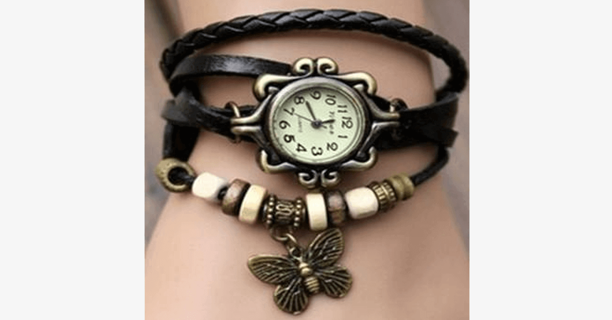 Butterfly Wrap Watches Multi Color Genuine Leather Snap Back Watch