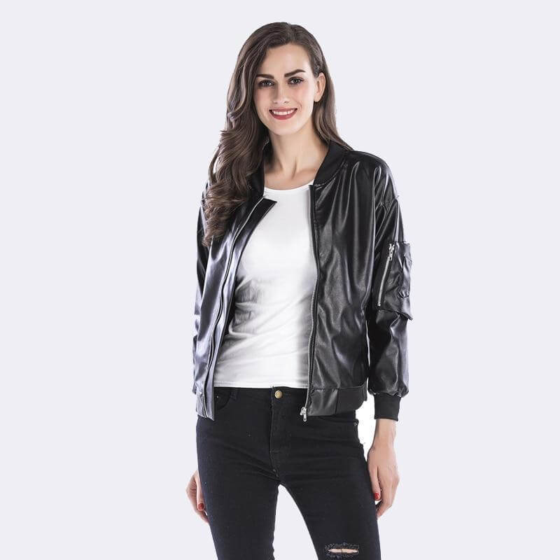 Casual Slim Punk Faux Leather Jacket Long Sleeve