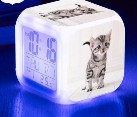 Cat Alarm Clock 7 Led Color Changing Pets Cat Clock