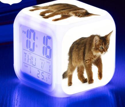 Cat Alarm Clock 7 Led Color Changing Pets Cat Clock