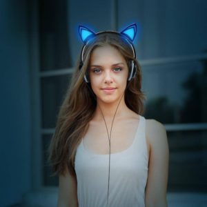 Cat Ear Headphones Universal Led Flashing Foldable Headphones