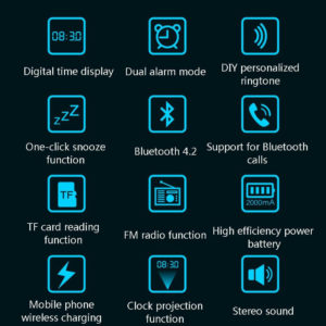 Charging Projection Digital Clock Wireless Bluetooth Speaker Led Large Screen Alarm Clock Snooze Fm Diy Music Clocks Us Plug