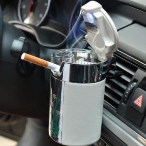 Chiziyo Portable Led Light Ashtray Universal Cigarette Cylinder Holder Carbon Fiber Car Ashtray