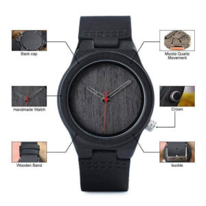 Classic Black Wooden Watch For Women In Wood Gift Box