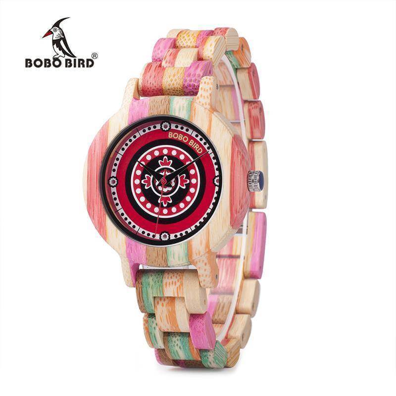Colorful Bamboo Wood Watch For Women Wooden Band In Gift Box
