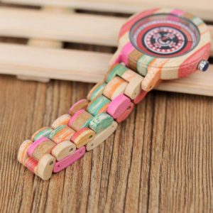 Colorful Bamboo Wood Watch For Women Wooden Band In Gift Box