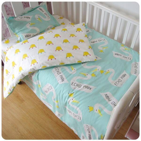 Cotton Baby Cot Bedding Set Newborn Cartoon Crib Bedding Detachable Duvet Cover Sheet Pillow Cover