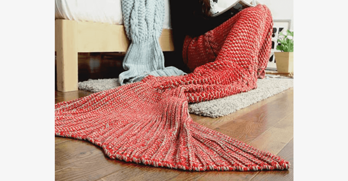 Cozy Cotton Knit Mermaid Tail Blanket