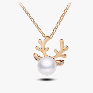 Crystal Antler Pearl Earrings Necklace Set