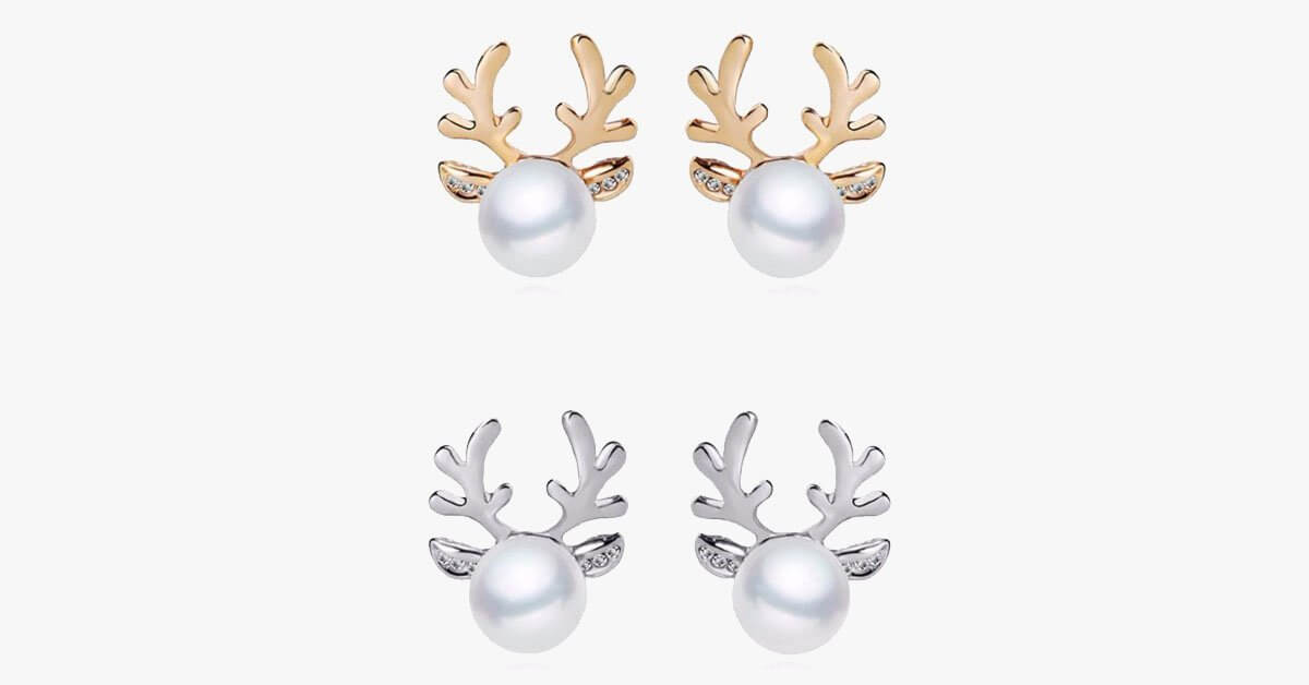 Crystal Antler Pearl Earrings Necklace Set