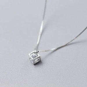 Cube Necklace White Gold