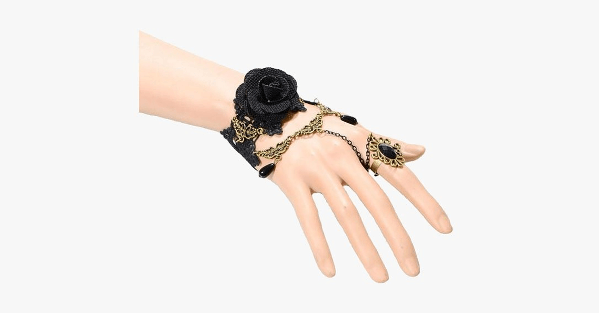 Dark Rose Ring To Wrist Bracelet