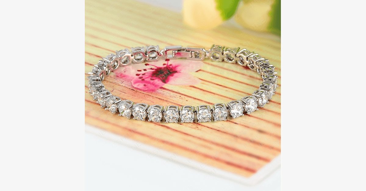 Diamond Eternity Bracelet In Silver Color Round Cut Diamond Zircon Stones Make You Look Gorgeous