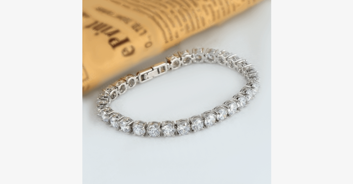 Diamond Eternity Bracelet In Silver Color Round Cut Diamond Zircon Stones Make You Look Gorgeous